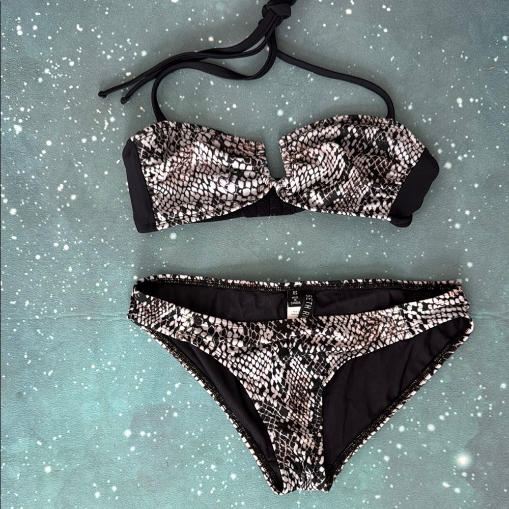 Beth Richards Black and White Snakeskin Bikini Set xs